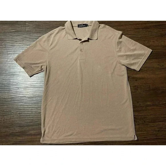 Bugatchi Uomo Tan Short Sleeve Knitted Collard Shirt Size large - Picture 1 of 8